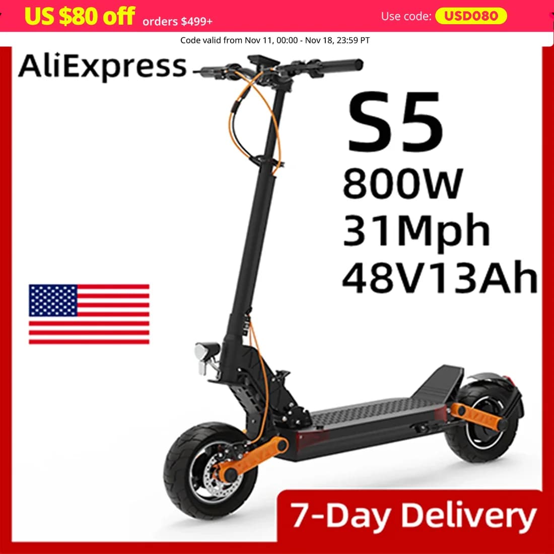 Trottinette Électrique à Pneus Pneubagues de 10 Pouces pour Adulte, Chaîne YOR S5/S10S, Moteur de 80