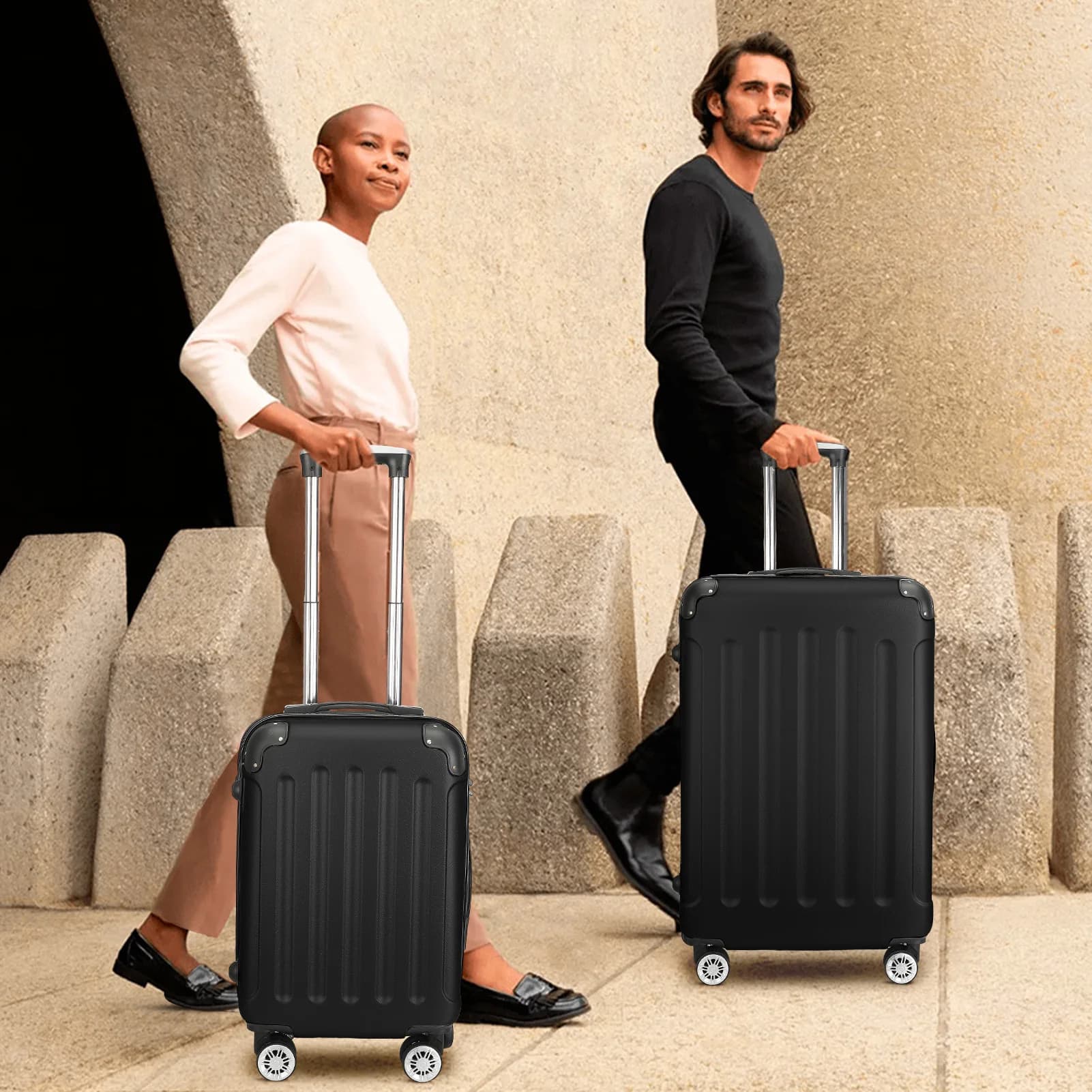 Set de valises 3 pièces, bagages cabine ABS rigide, roulettes 360°, serrure à code, trolley léger av