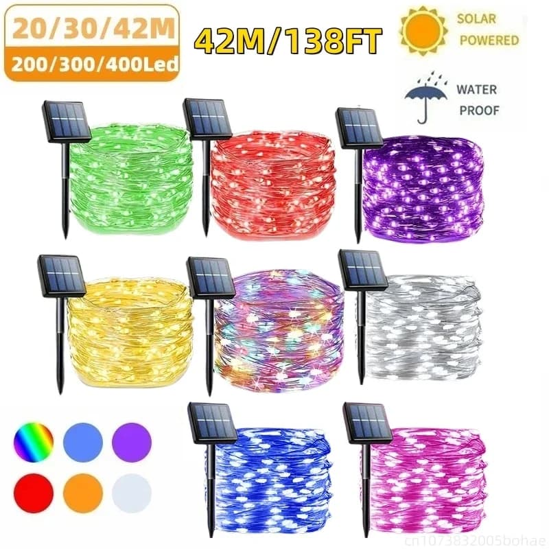 42M400Leds lumière LED solaire extérieur feston lampe jardin solaire fée chaîne lumineuse étanche no