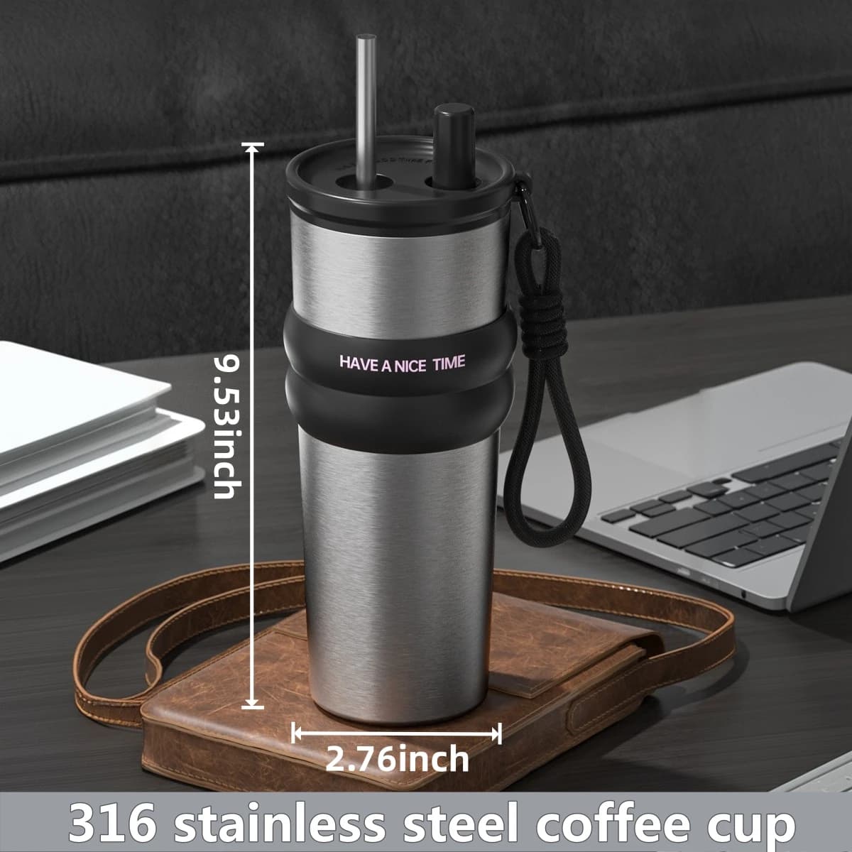 Bouteille isolée sous vide en acier inoxydable avec paille, Thermos anti-fuite pour chaud et froid, 