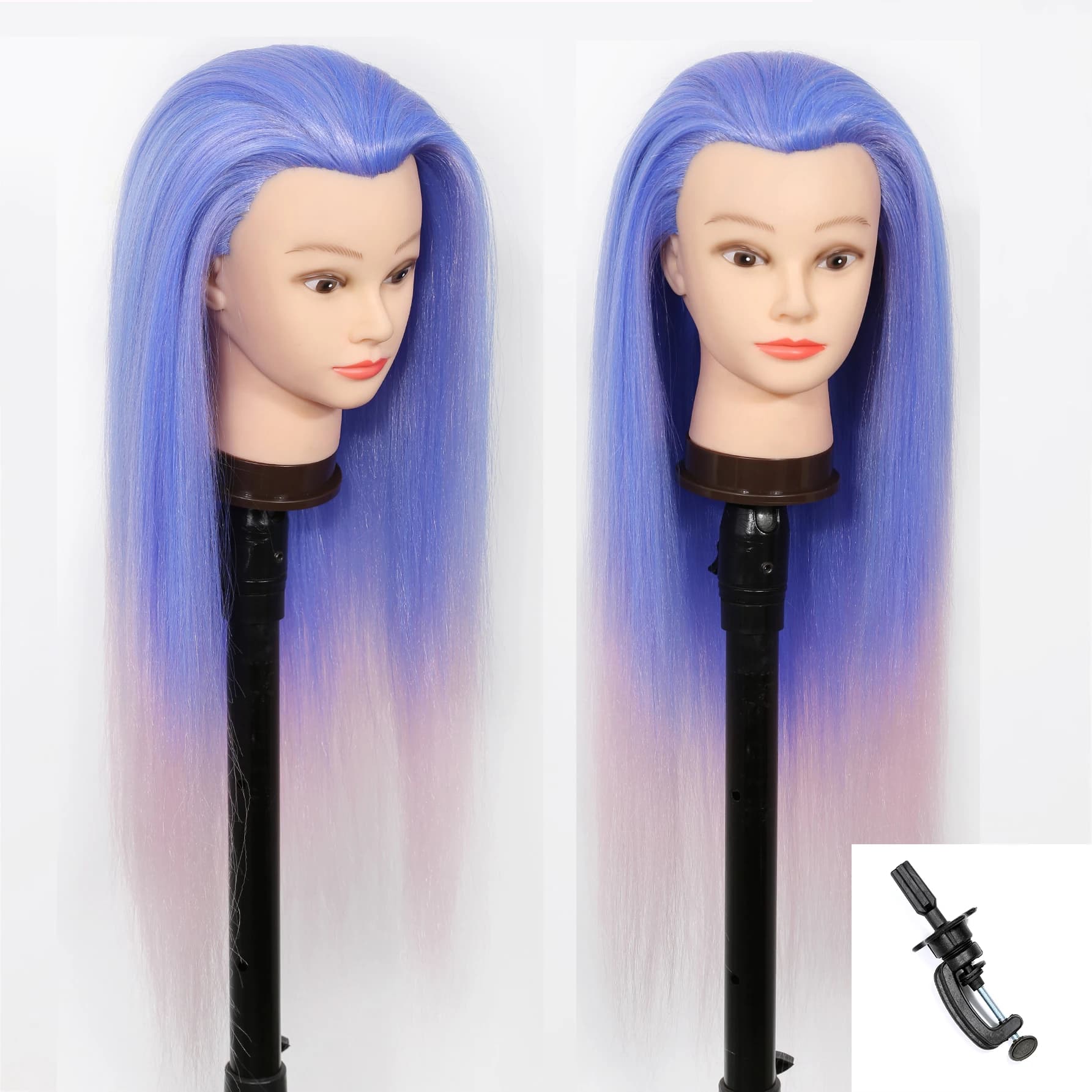 Modèle de tête de mannequin avec cheveux synthétiques longs, tête de mannequin tête de formation de 