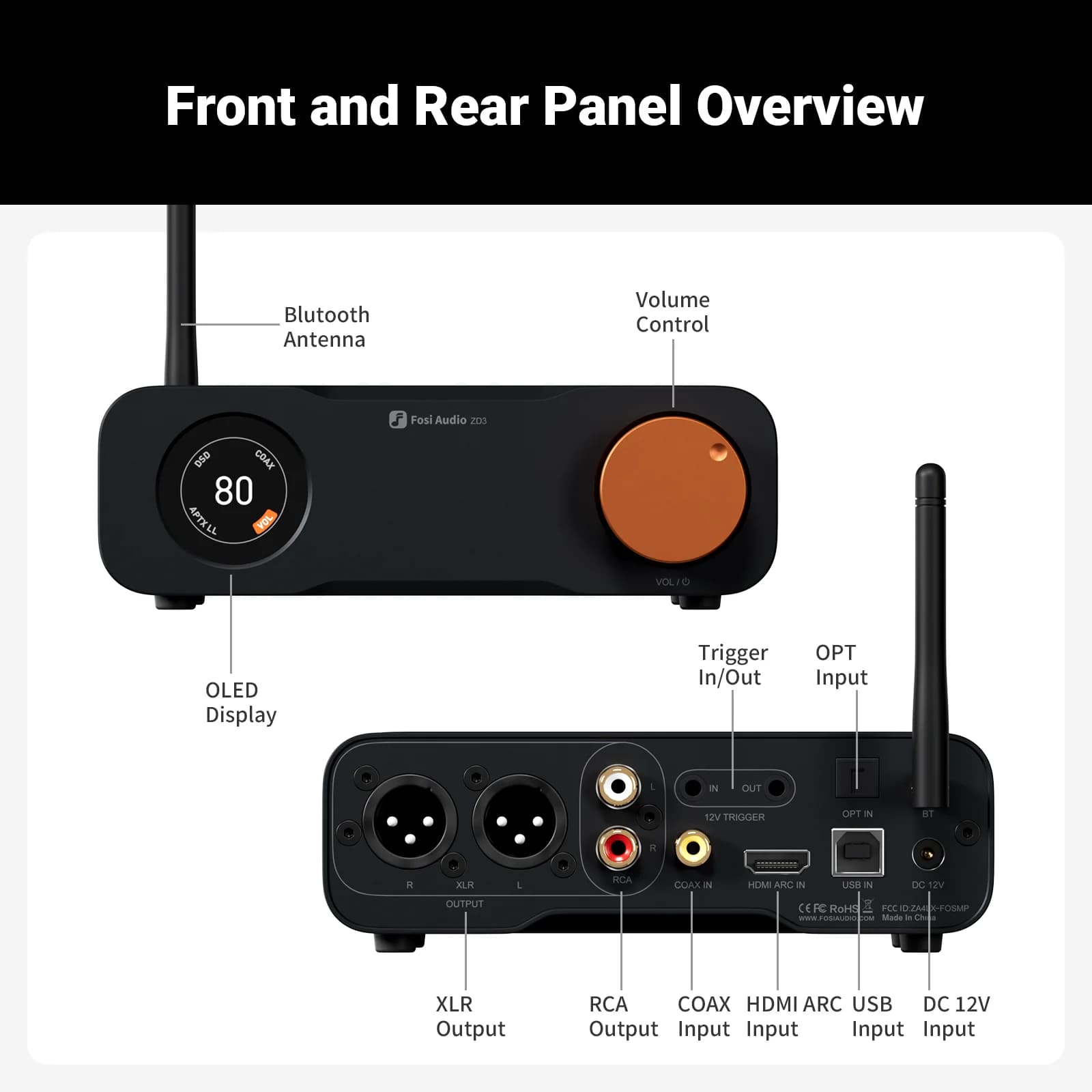 Fosi Audio ZD3 Bluetooth USB DAC de bureau avec entrée ARC, décodeur numérique entièrement équilibré