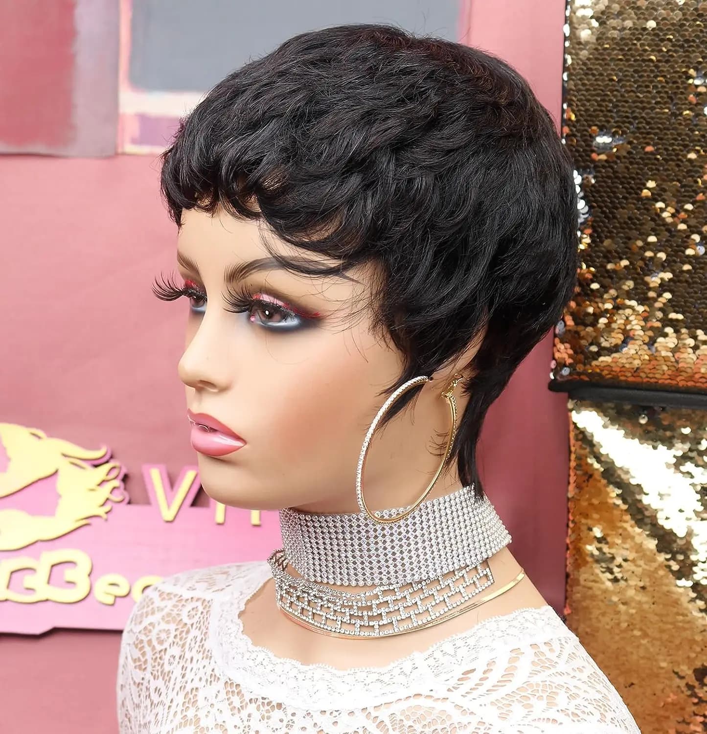 Perruque synthétique courte de style elfe pour femmes noires, perruque superposée ondulée à la mode 