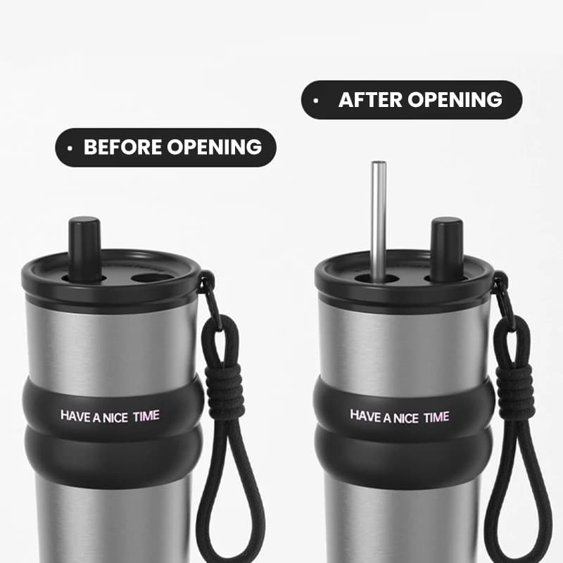 Bouteille isolée sous vide en acier inoxydable avec paille, Thermos anti-fuite pour chaud et froid, 