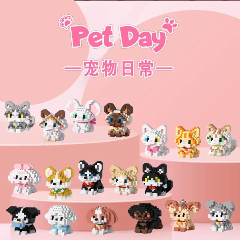 18 nouveaux poupées d'animaux chat et chien, blocs de construction éducatifs pour enfants, jouets ad