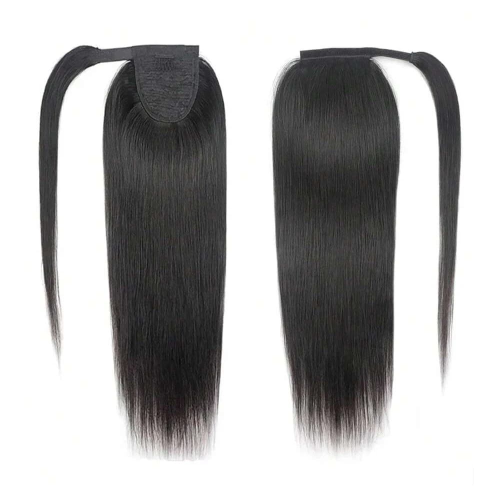 Extensions de cheveux humains queue de cheval à enrouler droite postiche de couleur naturelle pince 