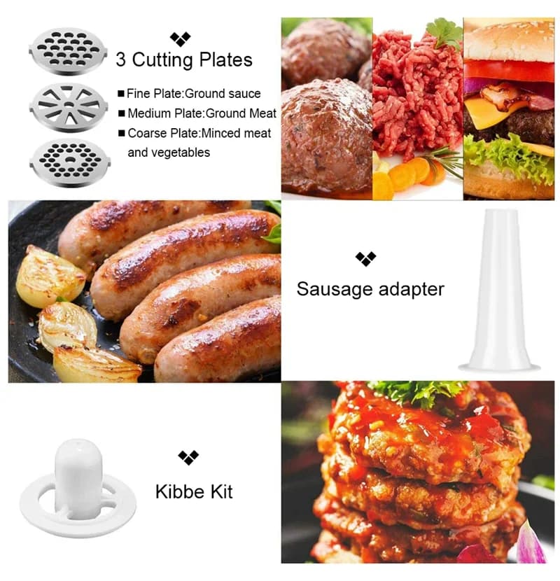 Hachoir à viande électrique multifonction en acier inoxydable, 2800W, processeur de saucisses végéta