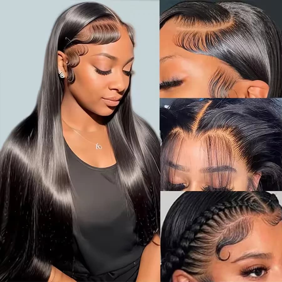 Perruques Lace Front 13x4 de 30 pouces, densité 200%, pré-épilées, sans colle, lisses, noires, synth