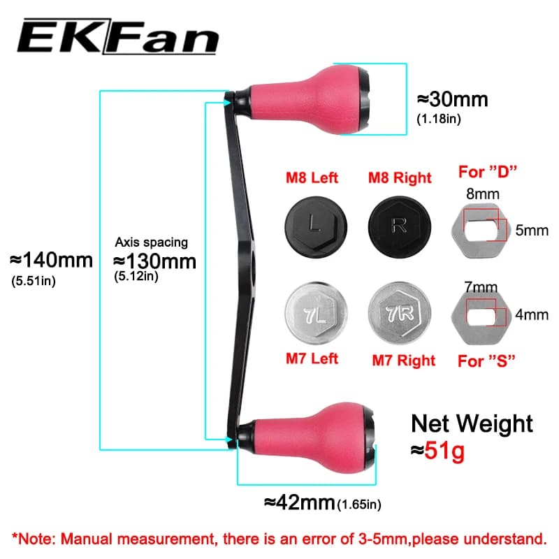Ekfan – poignée en alliage d'aluminium, 140MM, manche en TPE pour moulinet de pêche SHI & DAI, acces