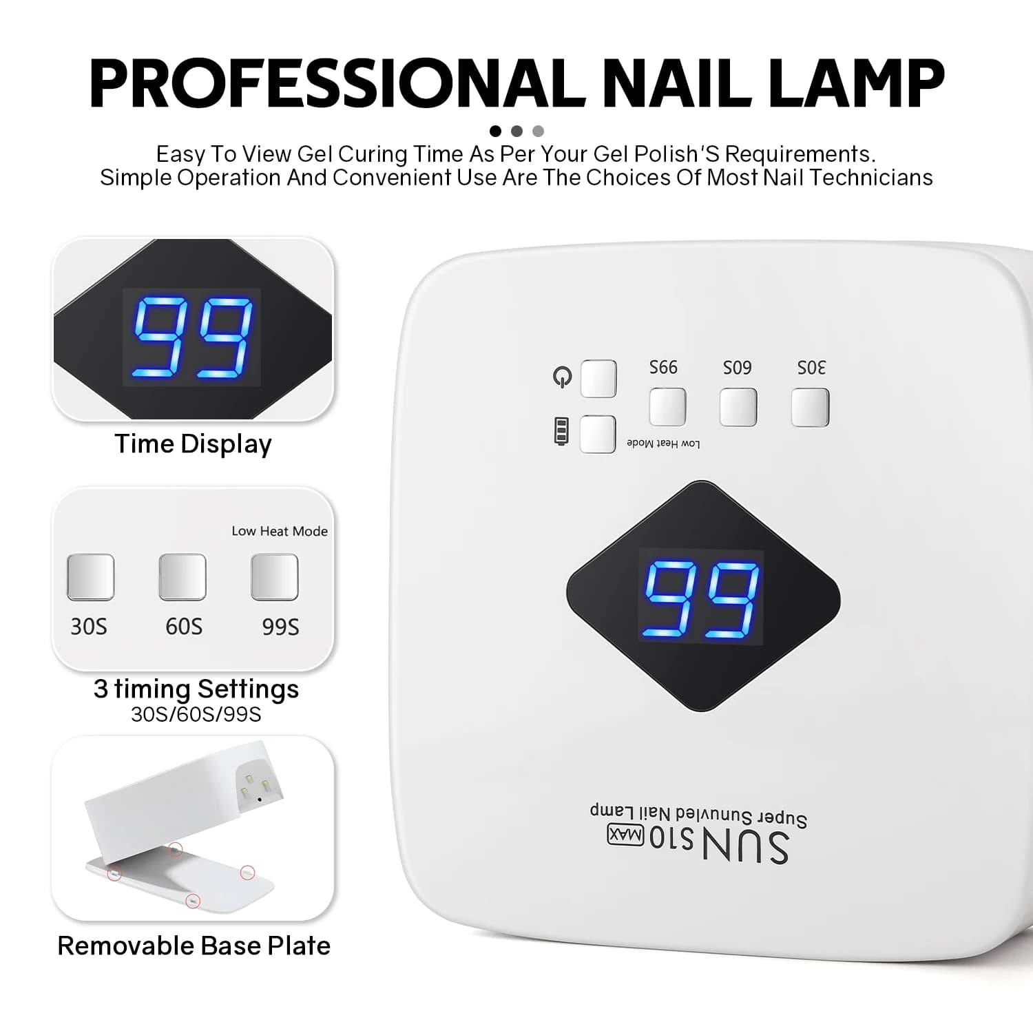 Lampe à ongles UV LED 168W, sèche-ongles Rechargeable avec grand écran LCD, lampe professionnelle à 