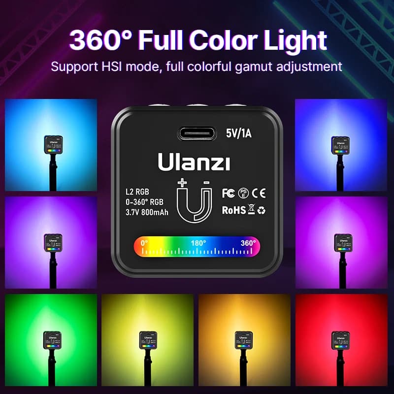 Lampe vidéo Ulanzi L2 RVB Mini COB 360 °   Lumière magnétique polychrome avec diffuseur pour apparei