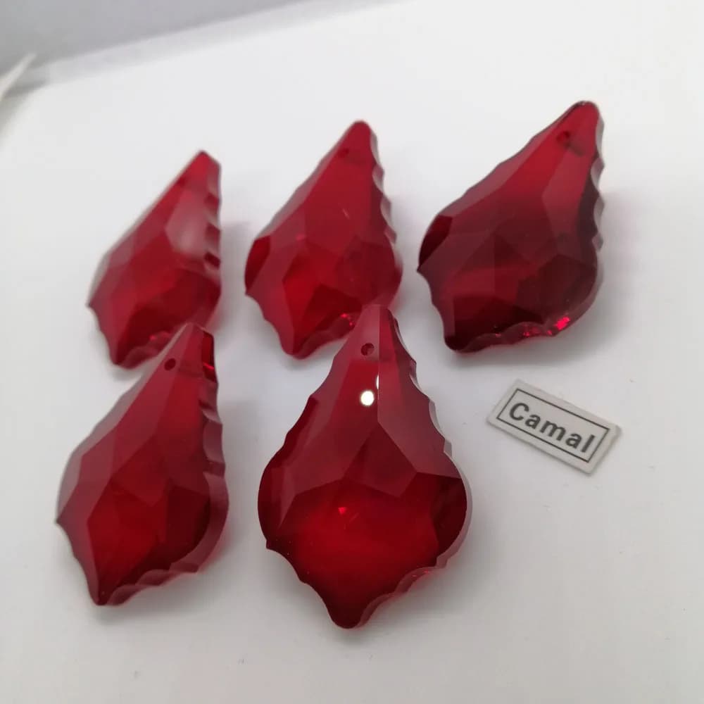 Camal – lustre suspendu en forme de feuille d'érable K9 rouge, 5 pièces, 38mm, prisme en verre crist