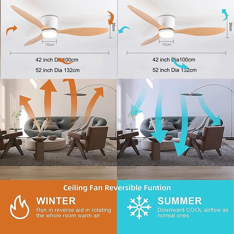 42 52 pouces ventilateurs de plafond avec lumières Led 3 couleurs 6 vitesses ventilateurs de moteur 