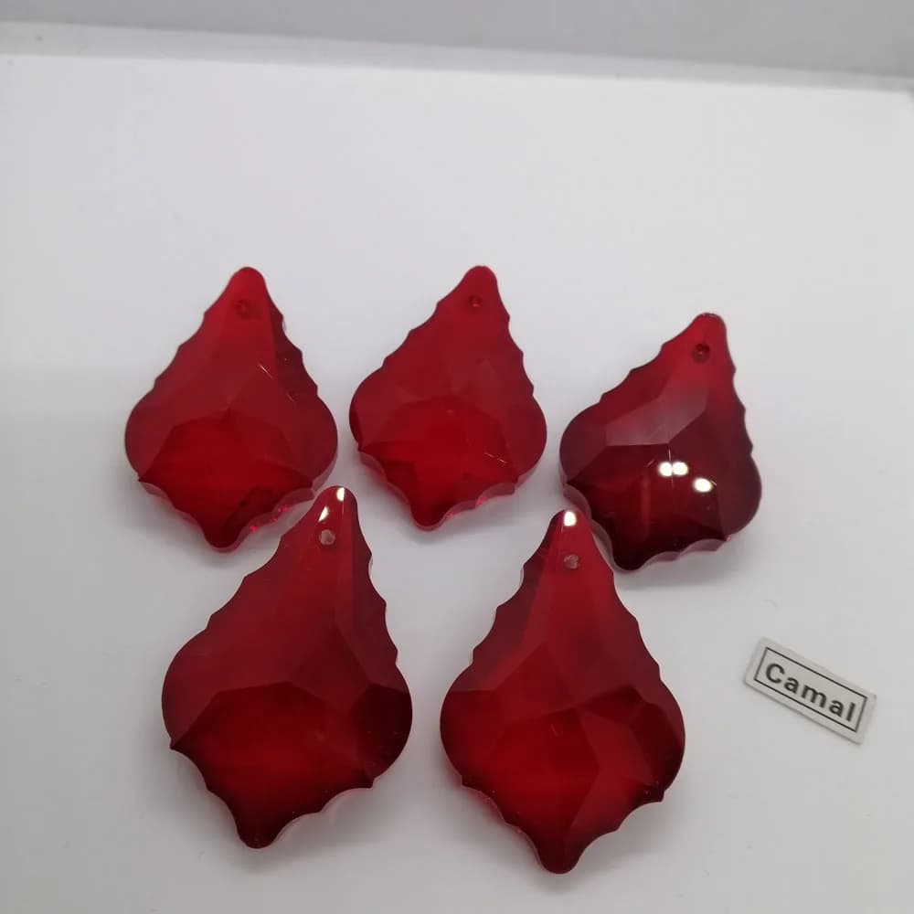 Camal – lustre suspendu en forme de feuille d'érable K9 rouge, 5 pièces, 38mm, prisme en verre crist