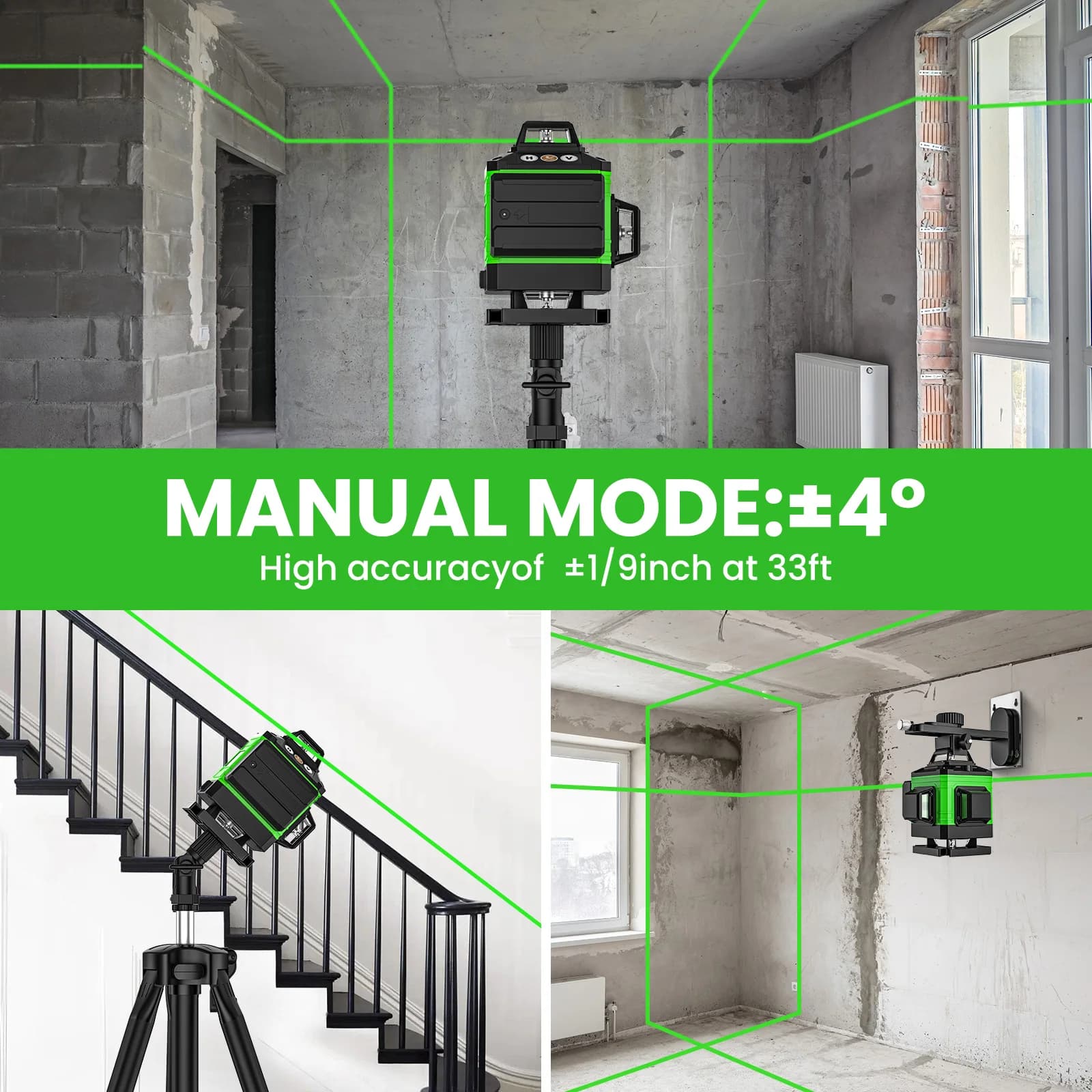 Niveau Laser 4D 16 lignes, ligne verte, auto-nivelant 360, puissance horizontale et verticale, outil