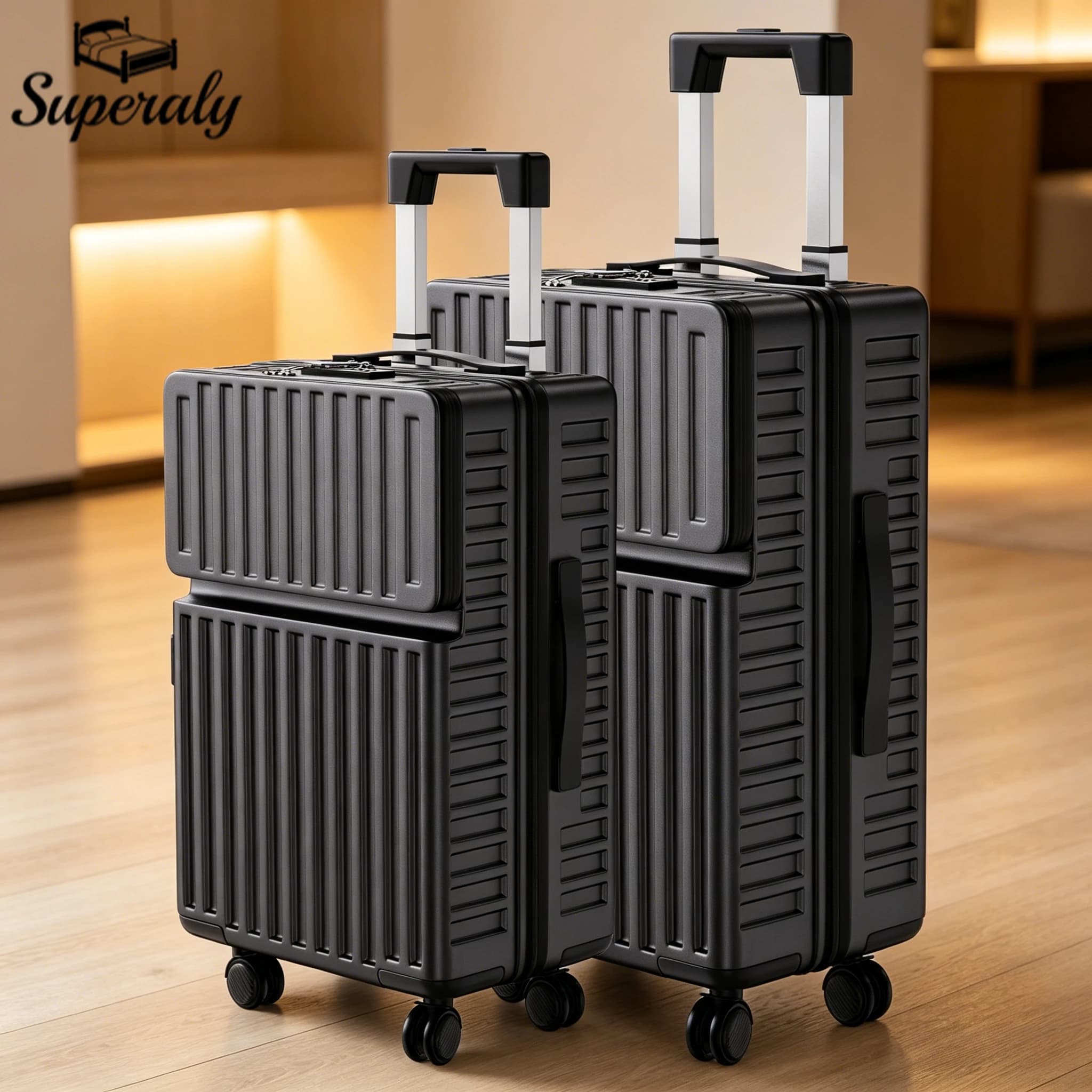 Superaly Ensemble de 2 valises de 20-24 pouces avec rangement frontal, bagages à roulettes silencieu