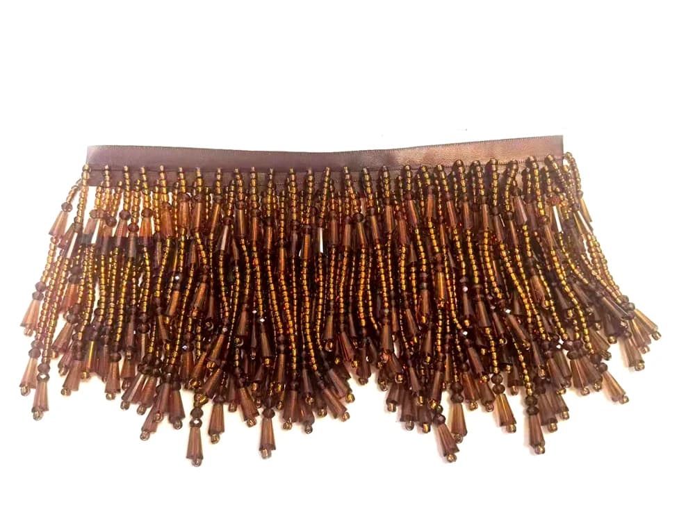 Bordure perlée à franges ondulées HelluyerDc marron, rouge, or, noir, garniture perlée avec strass p