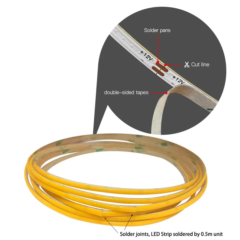 Bande Lumineuse LED COB Super Fine, 5V, 3mm, pour Jouet, Bricolage, Décor, Batterie USB 66480LED/m, 