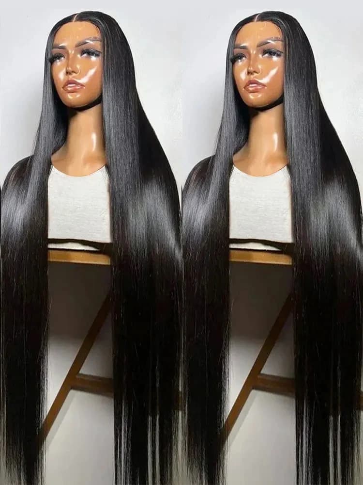 Perruque Lace Front Wig sans colle naturelle, cheveux lisses HD, 13x6, 13x4, pre-plucked, 30 38 pouc
