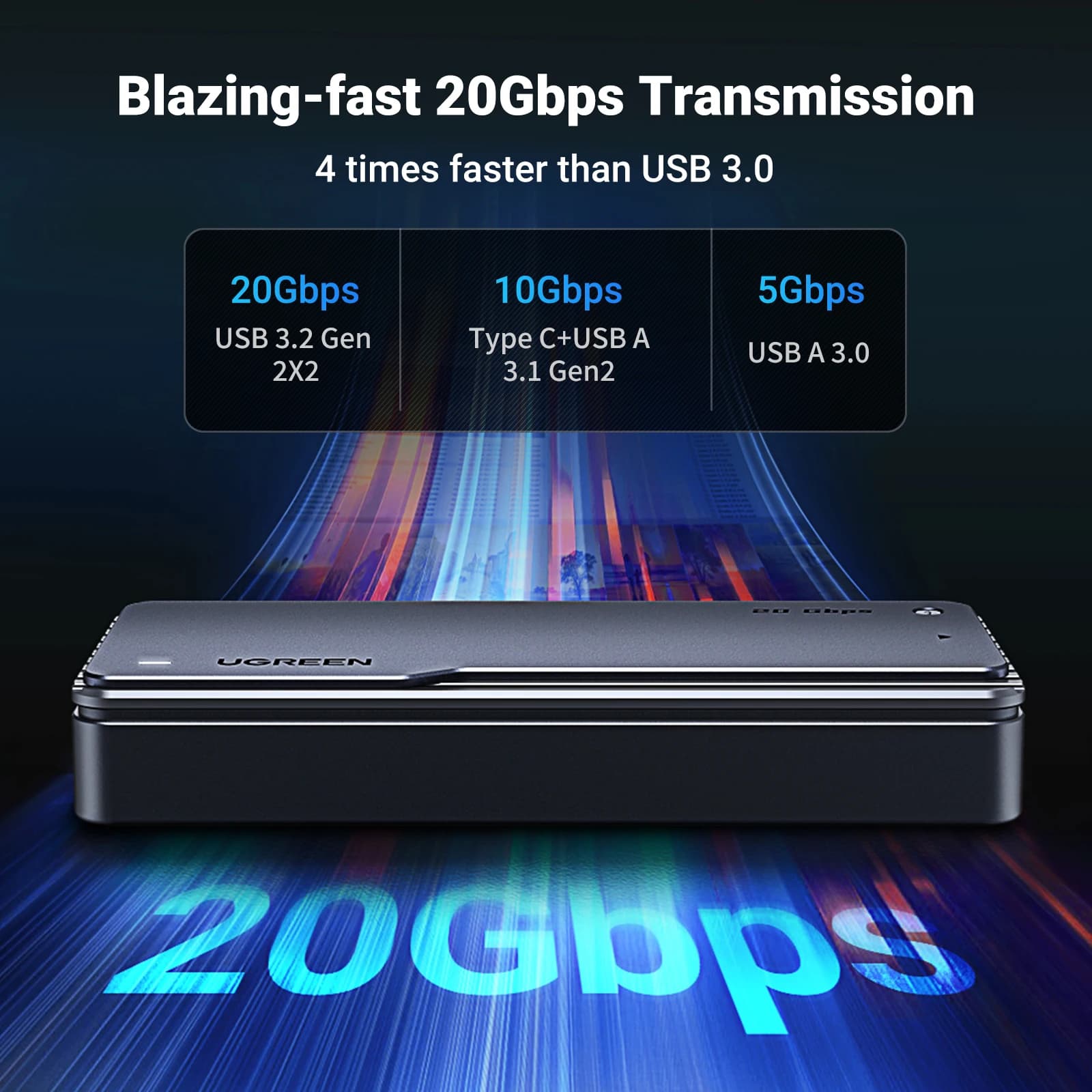 UGREEN-Boîtier SSD NVMe 20Gbps, refroidissement intégré, boîtier SSD en aluminium, adaptateur M.2 ve