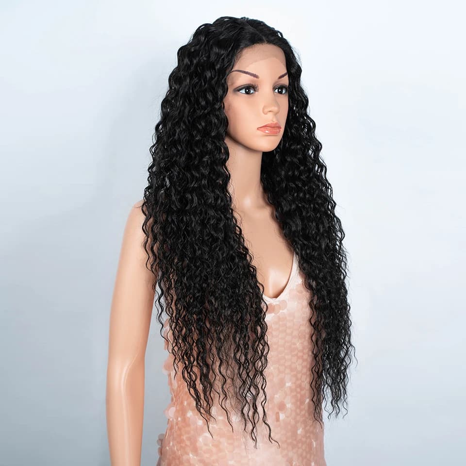 Perruque Lace Front Wig synthétique bouclée longue de 30 pouces, perruque de Cosplay ombrée brune HD