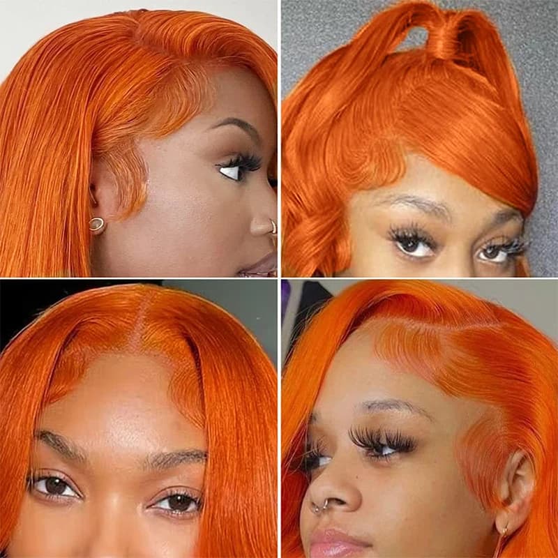 30 pouces droite Orange gingembre dentelle avant perruques cheveux humains 350 couleur brésilienne 1