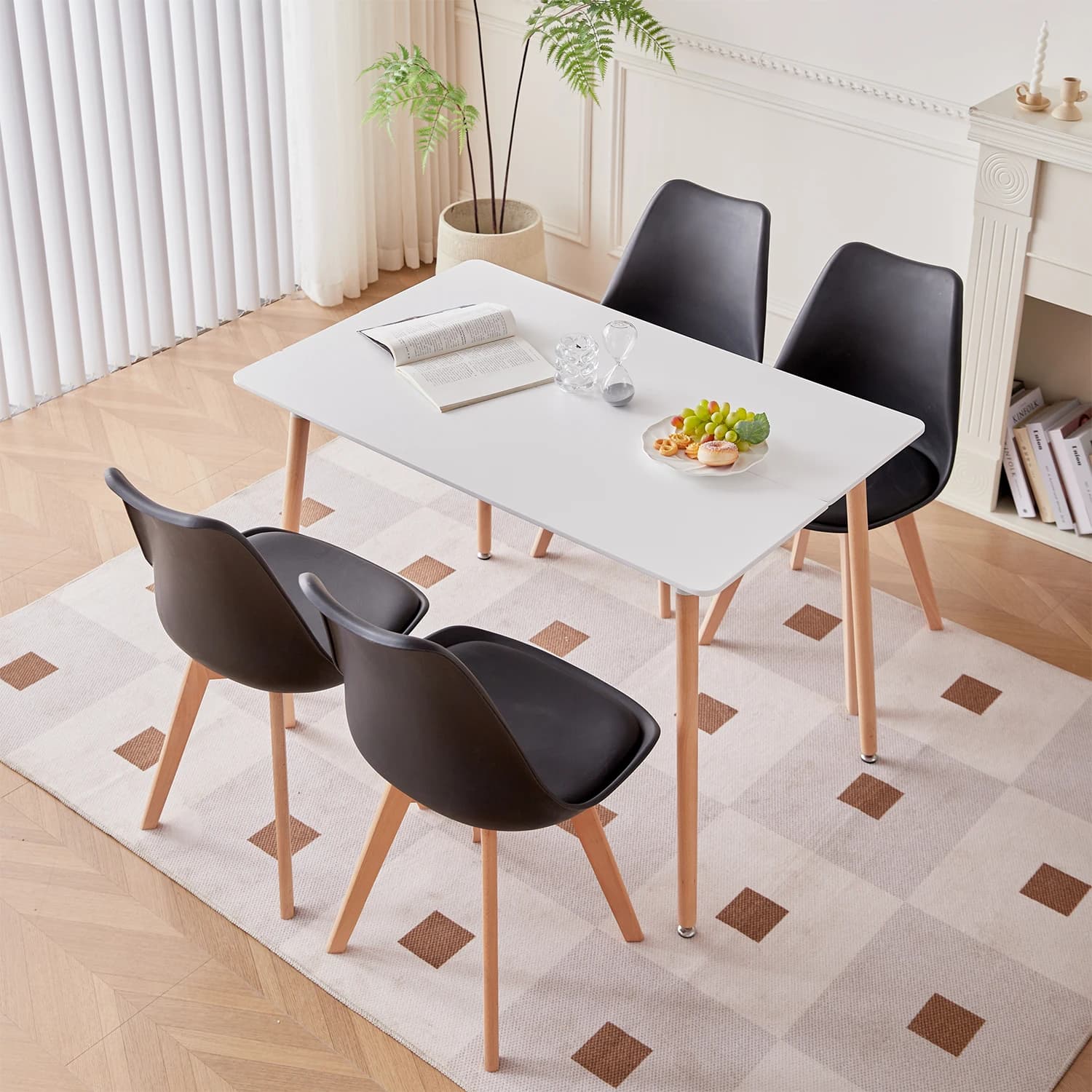Ensemble de 4/6 chaises de salle à manger médiévales nordiques, siège rembourré en PU, pieds en bois