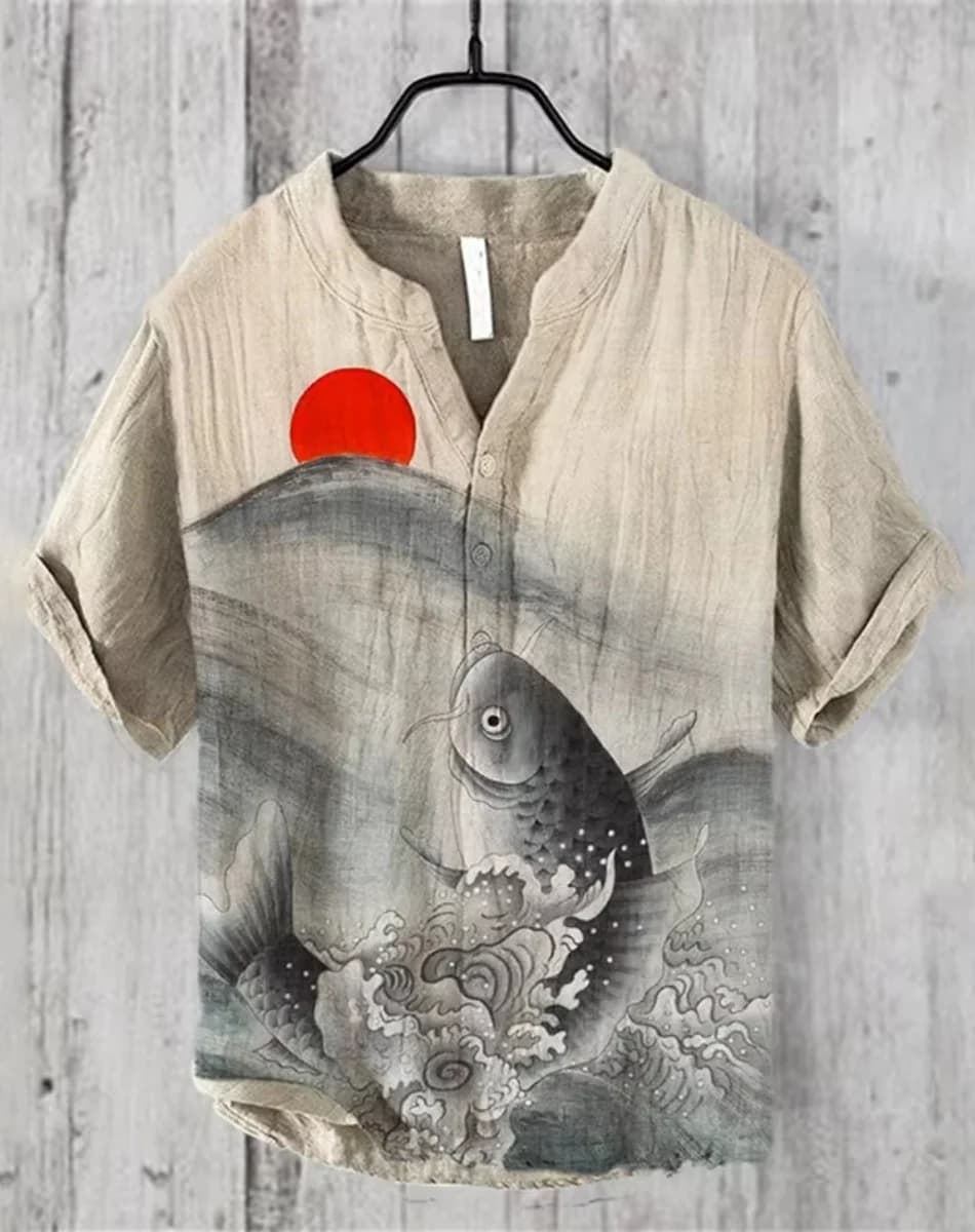 Henry chemise-chemise en lin à manches courtes pour hommes hauts nouvel été T-shirt style décontract