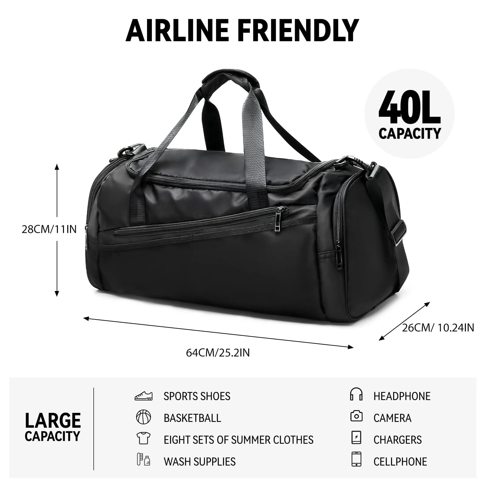 Sac de sport sac polochon de voyage avec poche humide et compartiment à chaussures pour hommes femme
