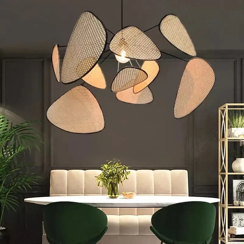 Lustre en rotin en osier, lampe à Suspension, canette de cuisine, lustre en bois de bambou e27, feui
