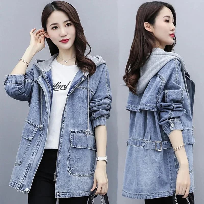 Veste en Jean à Capuche Mi-Longue pour Femme, Style Coréen, Nouvelle Collection Printemps Automne 20