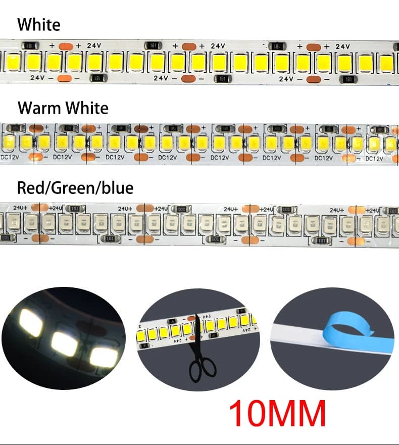 Bande LED 12V 24V 2835 3mm 4mm 5mm 6mm en forme de S 8mm 10mm 15mm largeur PCB, ruban LED blanc/blan