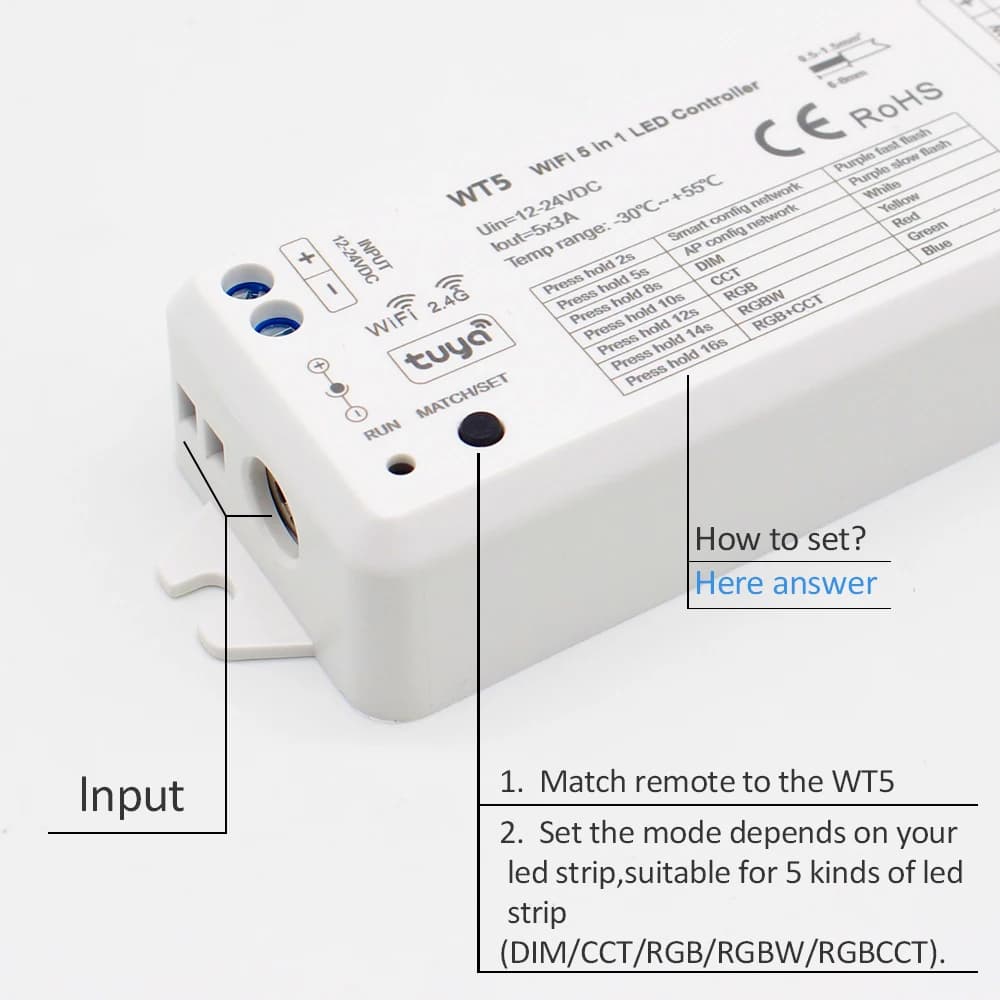 Télécommande sans fil Tuya RGBCCT, contrôleur LED, 12V, 24V, DC 2.4G, RF, pilote RGBWW RGB CCT, vari