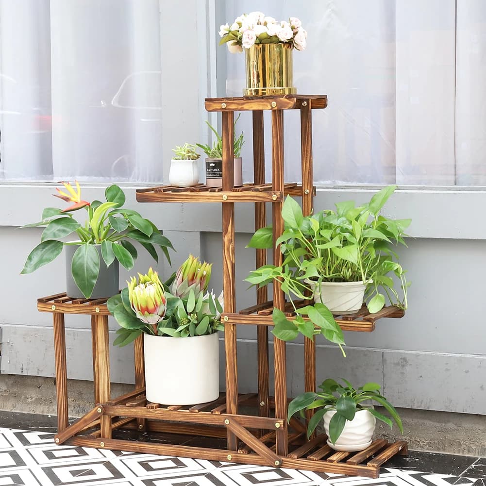 Présentoir de plantes en bois à 6 niveaux, étagère à fleurs, pots de jardinière, étagères T1, présen