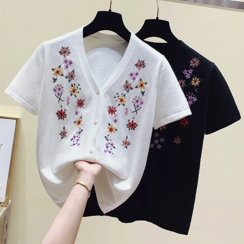 Cardigans en soie glacée pour femmes, col en v, pull tricoté, mince, noir et blanc, manteaux en tric