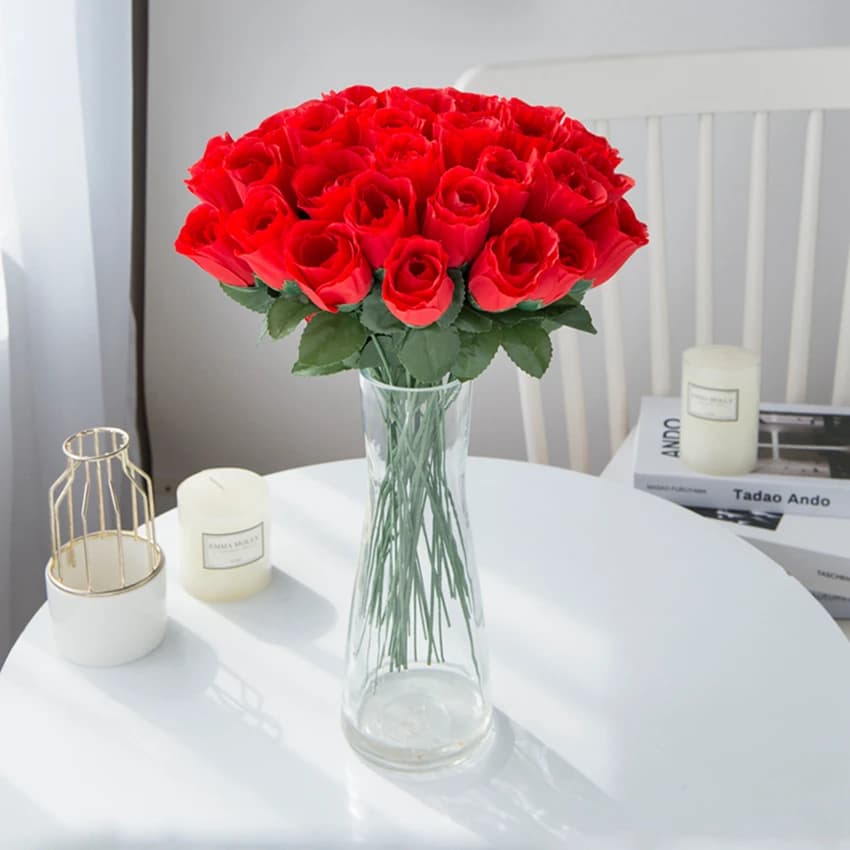 Vase Bouquet de Roses rouges, 10 pièces, pour décoration de maison, jardin, mariage, couronnes décor
