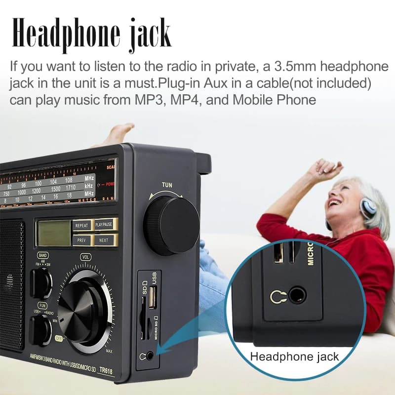 RETEKESS TR618 AM FM SW Radio portable avec lecteur MP3 numérique Support Micro SD et USB Volume for