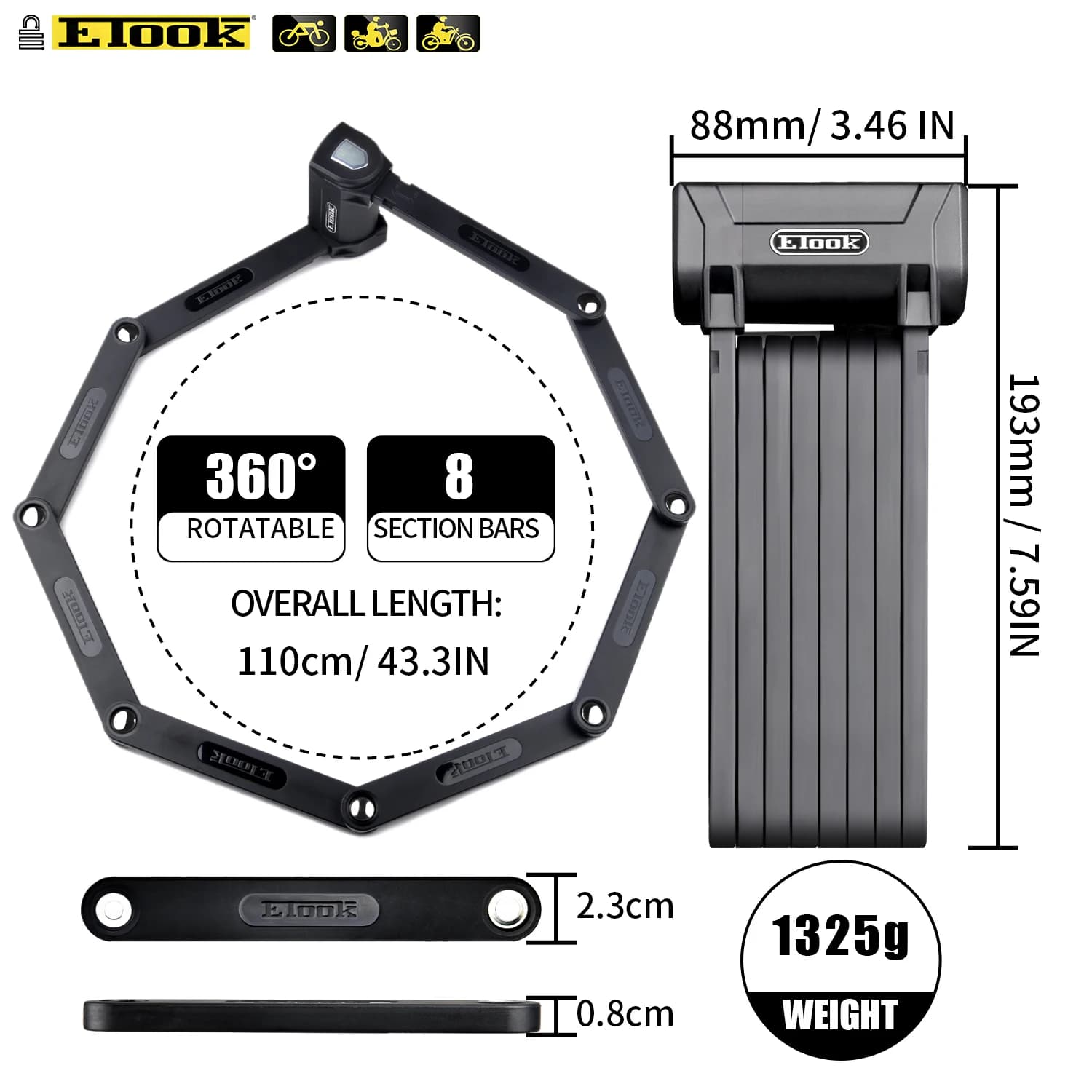 Etook-Serrure anti-vol pliable pour vélo électrique, accessoire de protection rapide pour scooter et