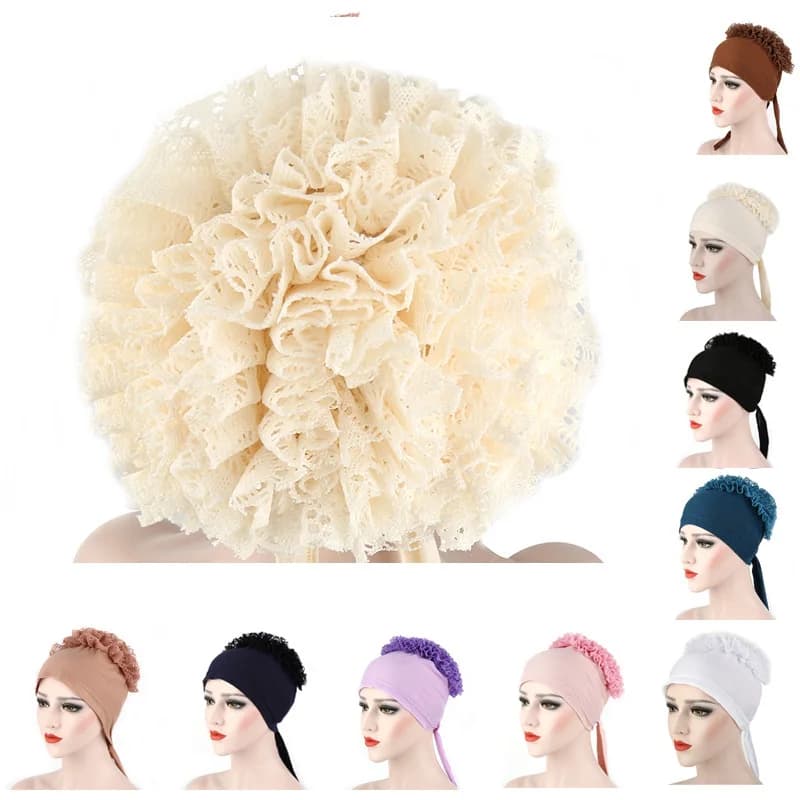 Sous Hijab à Grande Fleur Volumatrice, Chouchou, Turban NikMusulman, Accessoires de Sauna Islamique,