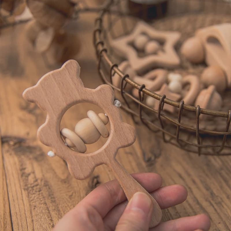 Jouets pour bébés, ensembles de hochets en bois, hochets en bois de hêtre, hochets à main pour la de
