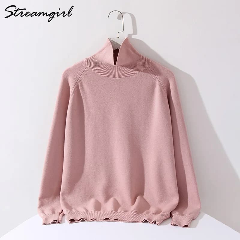 Pulls à col roulé pour femmes 2022 automne hiver pull tricoté rose Top noir en cachemire pour femmes