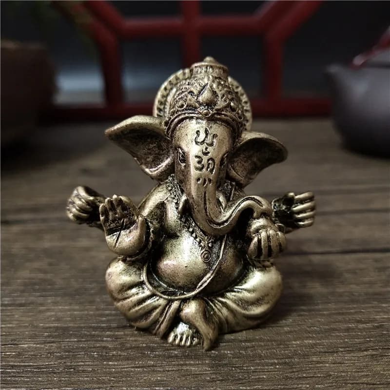 Statue de Lord Ganesha couleur bronze, ornements bouddhistes, sculpture de dieu hindou éléphant, fig