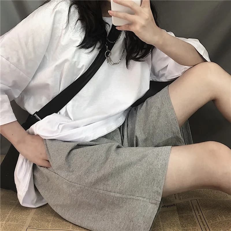 Y2k – pantalon court noir pour femmes, mode dames, taille élastique, taille haute, Streetwear, jambe