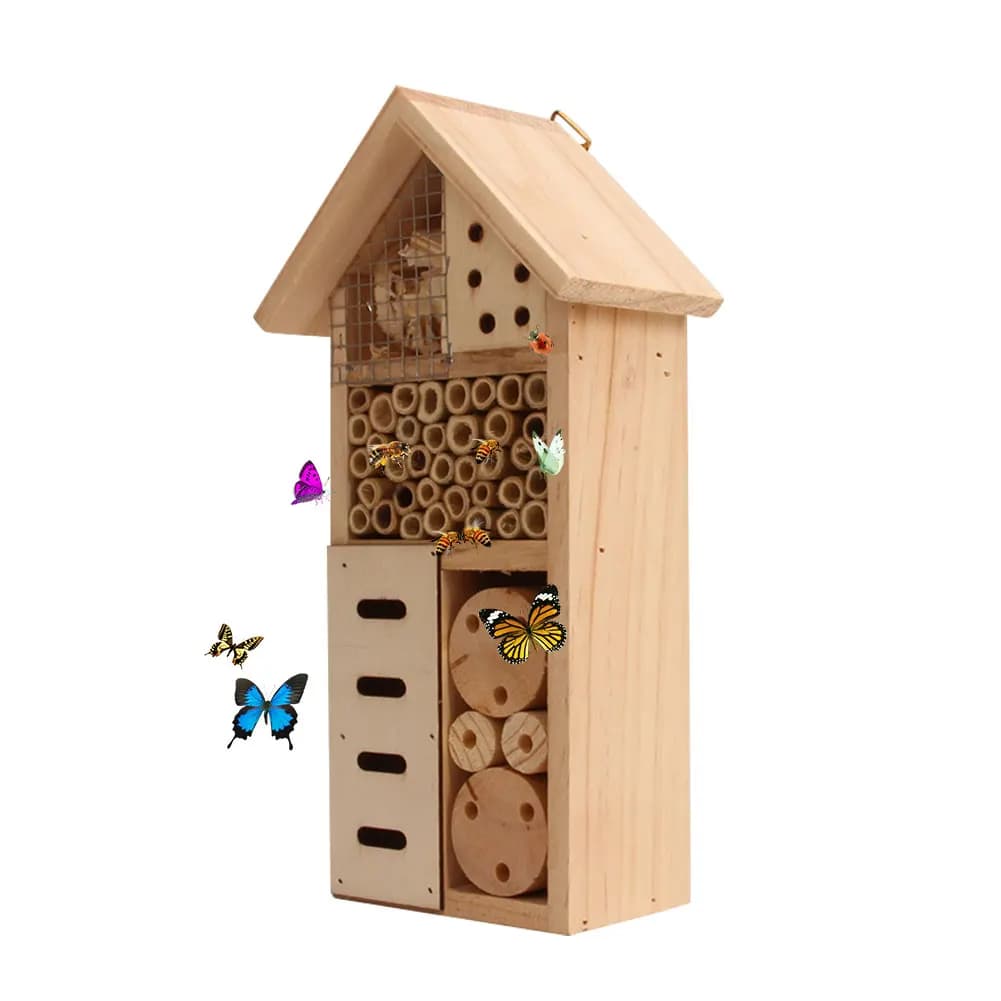 Maison d'Insectes en Bois pour Hôtel, Nid d'emouvre Naturel, Nid d'Élevage pour Jardin Extérieur, Eq