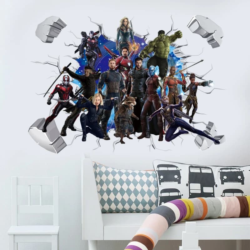 Autocollants muraux de dessin animé 3D Avengers Captain America, décorations de Super héros pour cha
