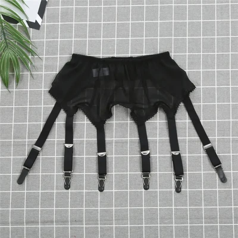Hirigin femmes Sexy rétro taille haute élastique maille porte-jarretelles 6 boucles en métal vêtemen
