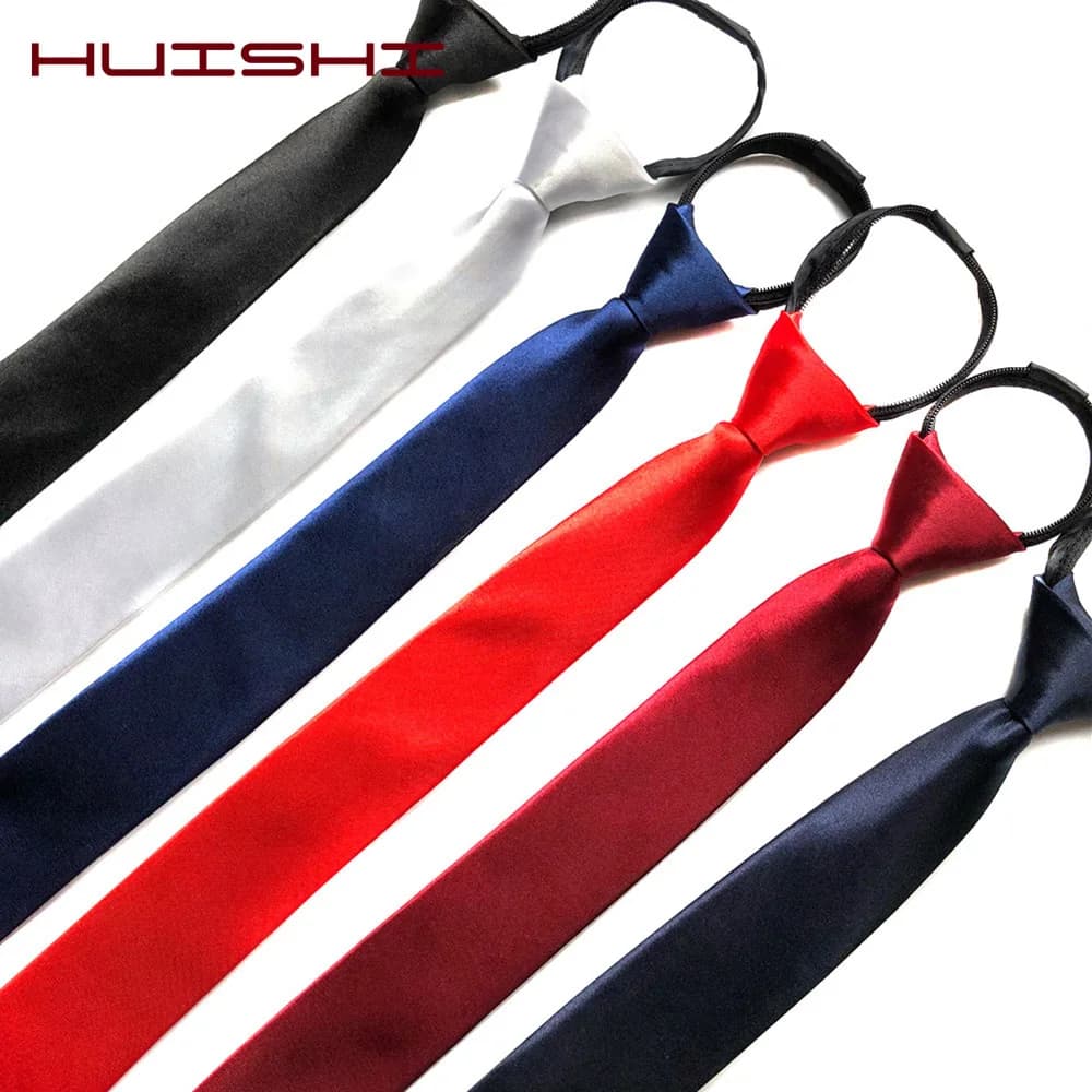 HUISHI pré-attaché fermeture éclair cravate cou hommes maigre fermeture éclair cravates rouge noir b
