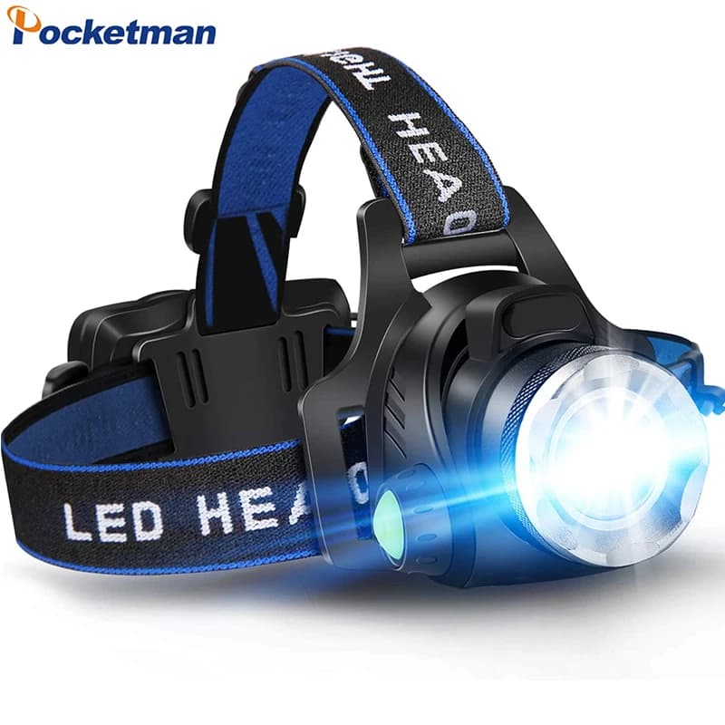 Lampe frontale LED puissante, rechargeable 18650 DC, zoomable, étanche, haute luminosité