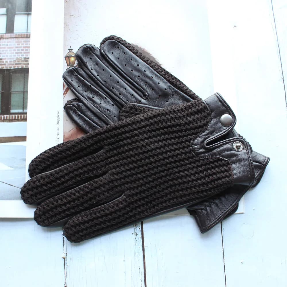 Gants de conduite antidérapants en cuir pour hommes, de haute qualité, pour écran tactile, tricotés 