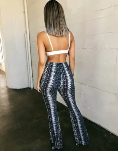 Rétro ChimSlim Casual Street Hiphelicopter Femmes Boho Imprimer Long Pantalon Taille Haute Évasé Jam